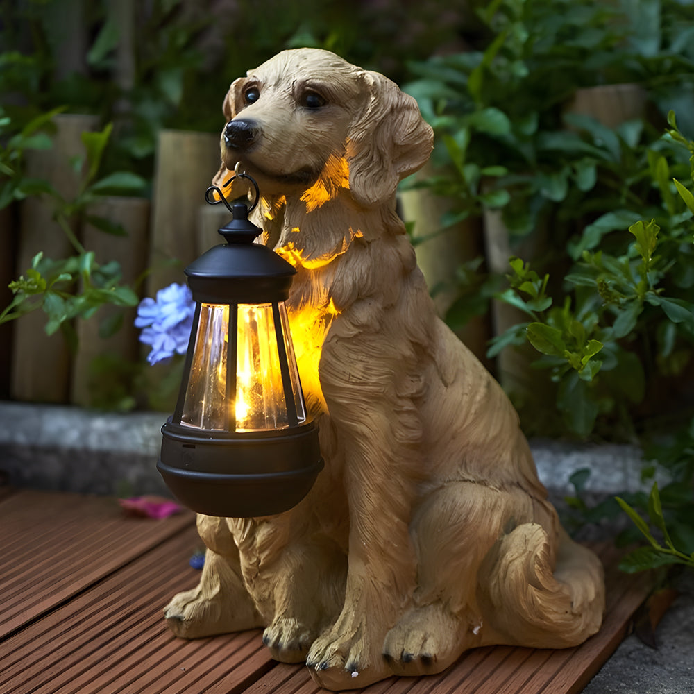 Modern Grey Resin Dog Statue Solar Garden Light for Outdoor Landscape