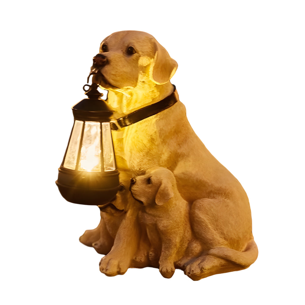 Modern Brown Resin Dog Solar Light Statue for Outdoor Garden Décor