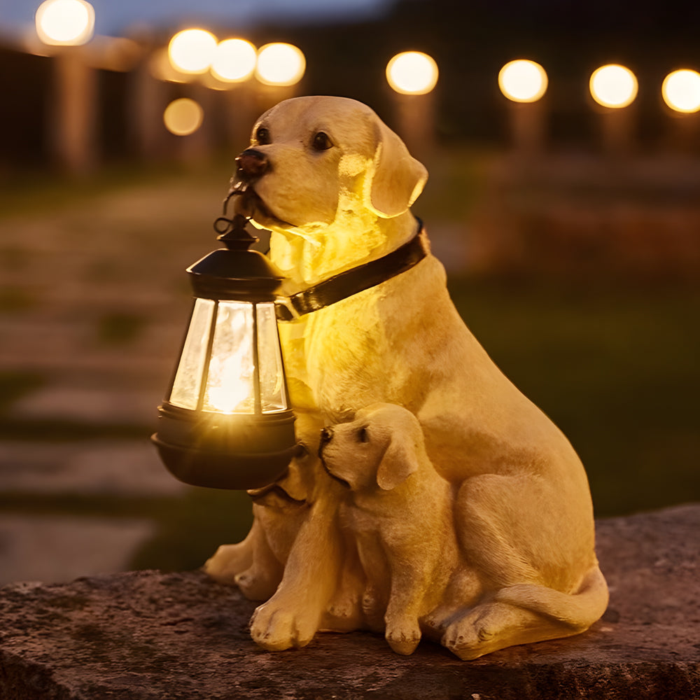 Modern Grey Resin Dog Statue Solar Garden Light for Outdoor Landscape