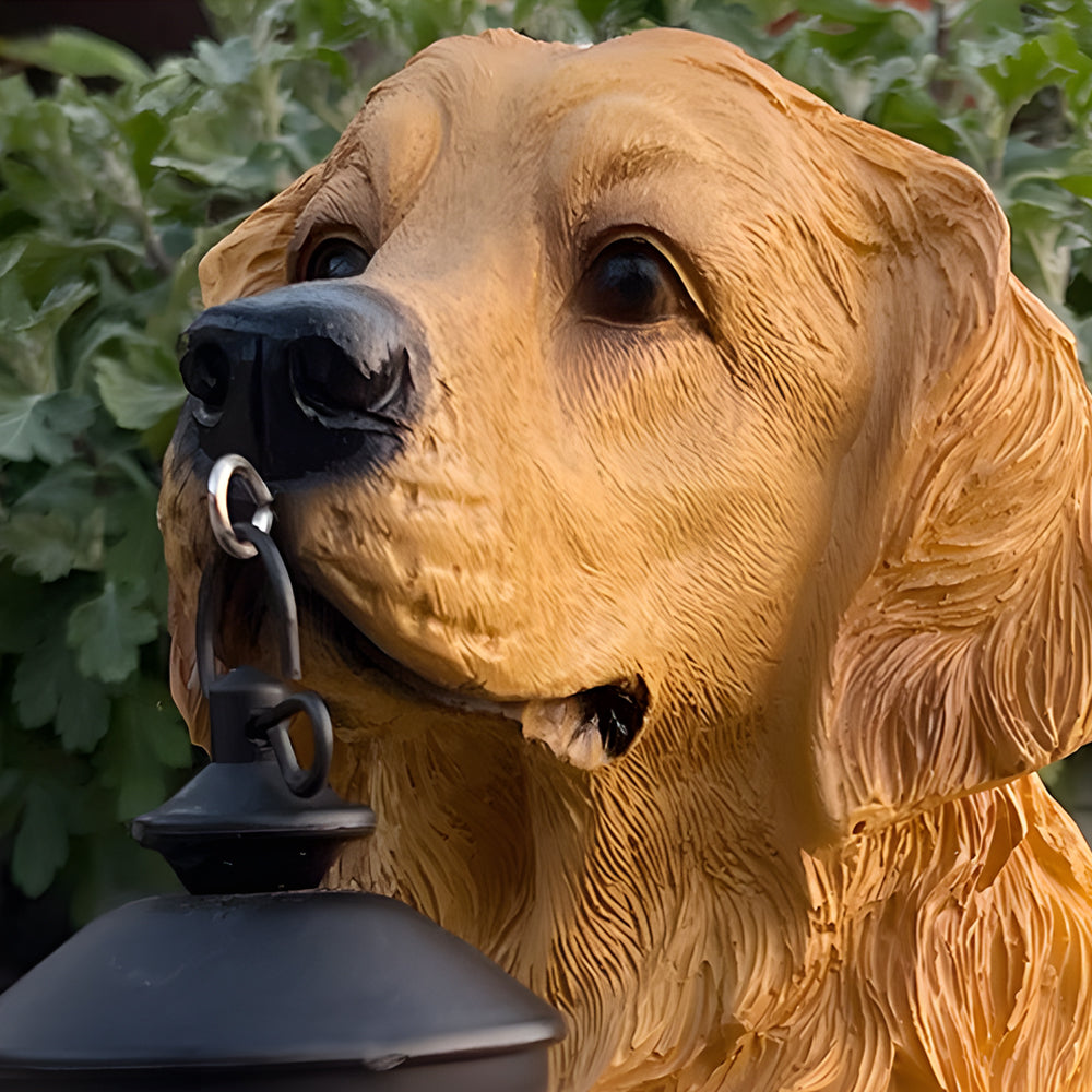 Modern Brown Resin Dog Solar Light Statue for Outdoor Garden Décor