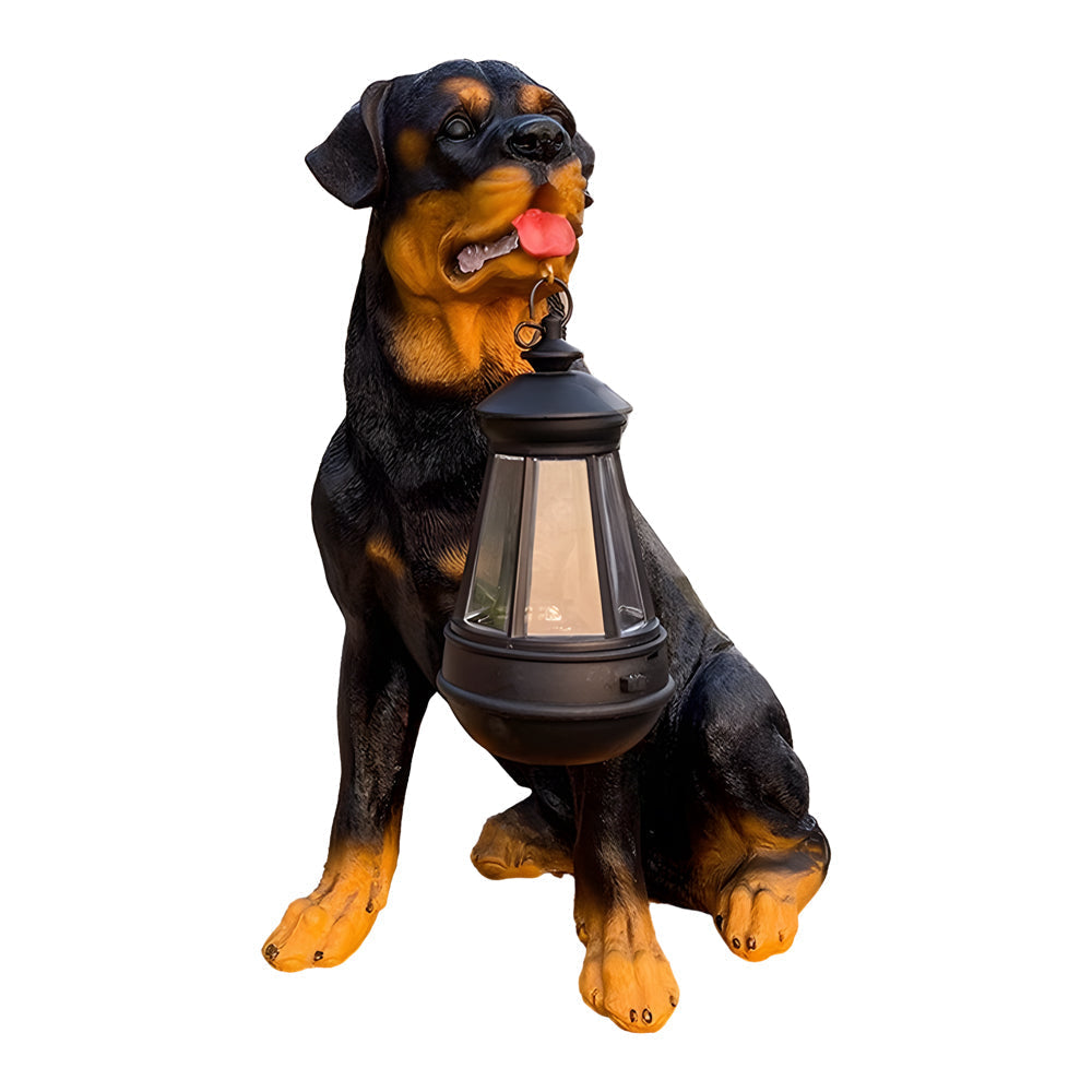 Modern Grey Resin Dog Statue Solar Garden Light for Outdoor Landscape