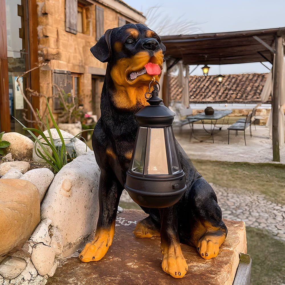 Modern Grey Resin Dog Statue Solar Garden Light for Outdoor Landscape