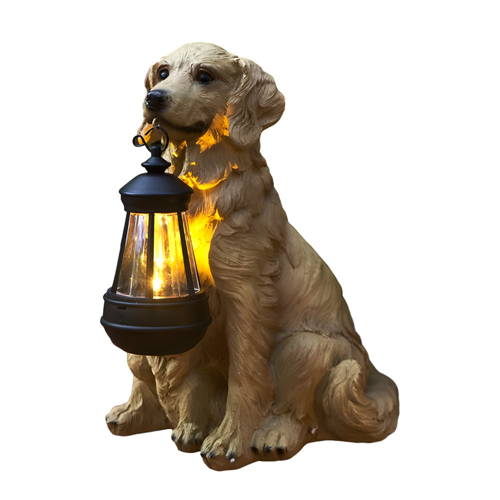Modern Brown Resin Dog Solar Light Statue for Outdoor Garden Décor