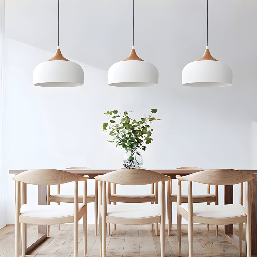 Modern Black Dome Pendant Light with Wood Accents for Kitchen Island