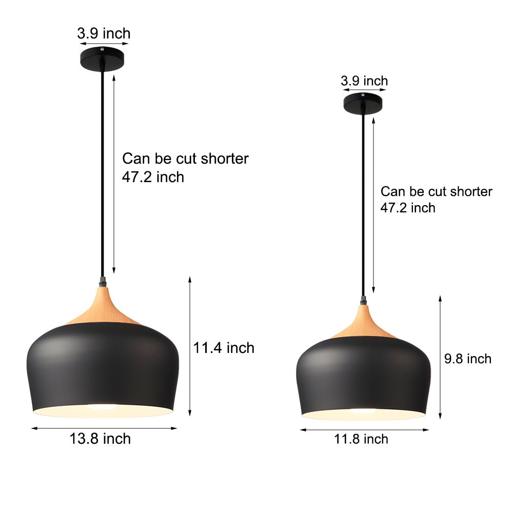 Modern Wood-Accent Dome Pendant Light Fixture for Kitchen Island