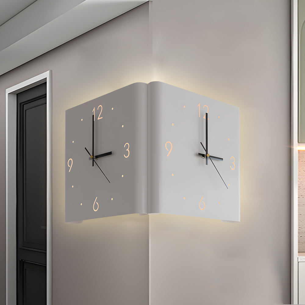 Modern Backlit Square Metal Wall Clock Lamp for Home Office Decor