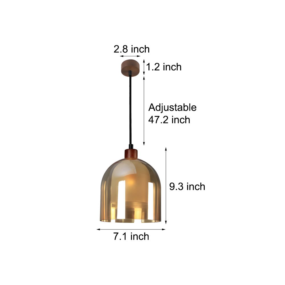 Nordic Wood Brown Double Glass Pendant Light Fixture for Home Decor