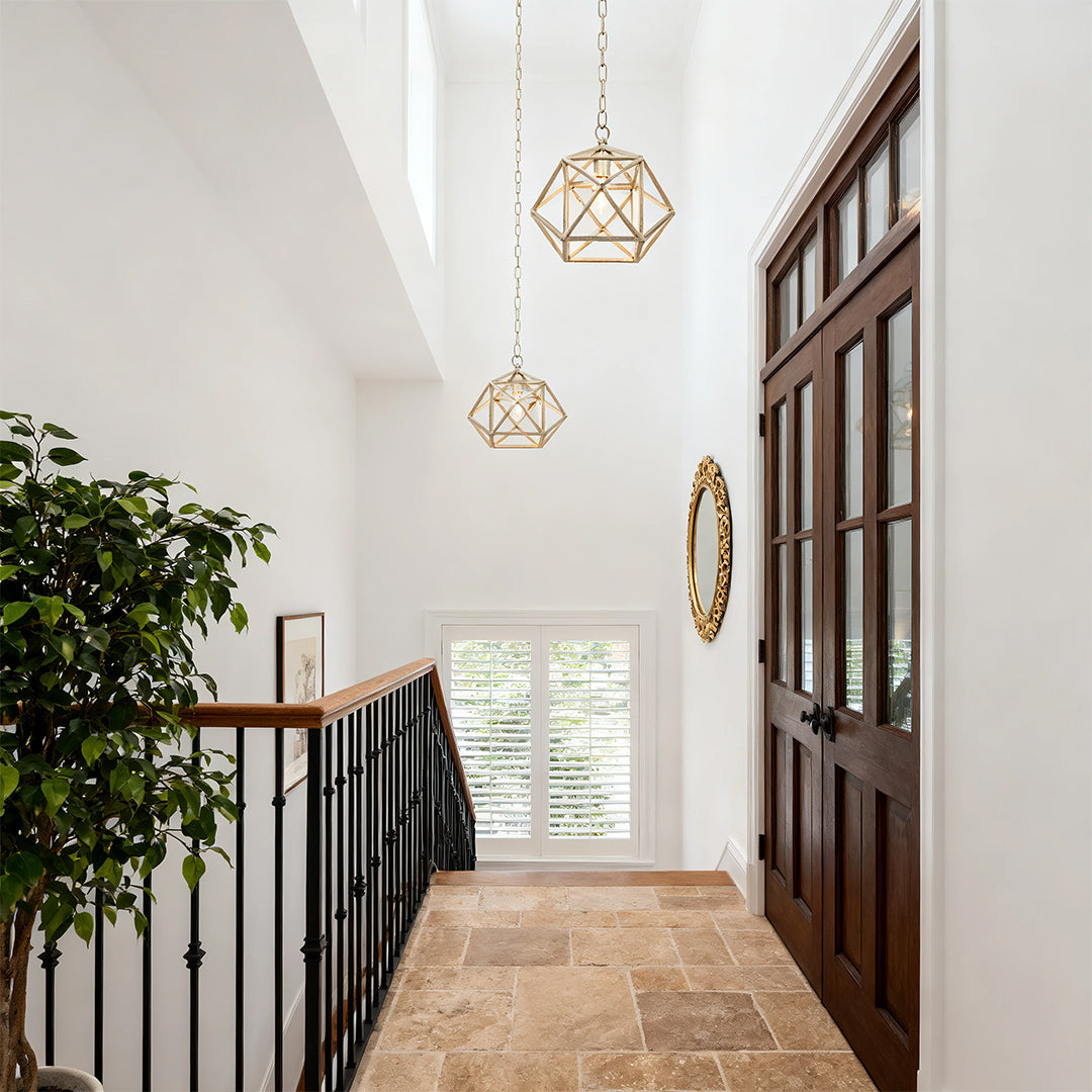 Chic Gold Metal Geometric Pendant Light with Adjustable Chain for Modern Living Room