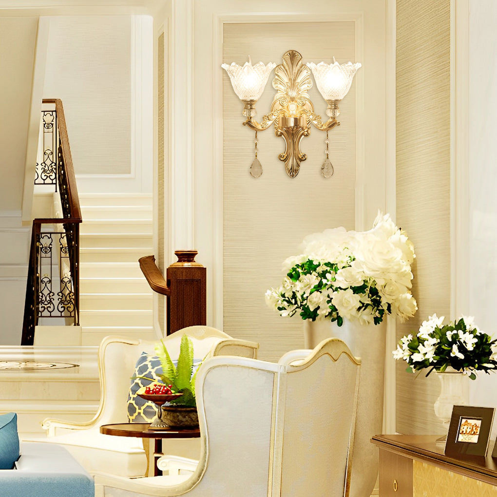 Elegant Double Crystal Glass Wall Sconce Lights for Living Room Decor