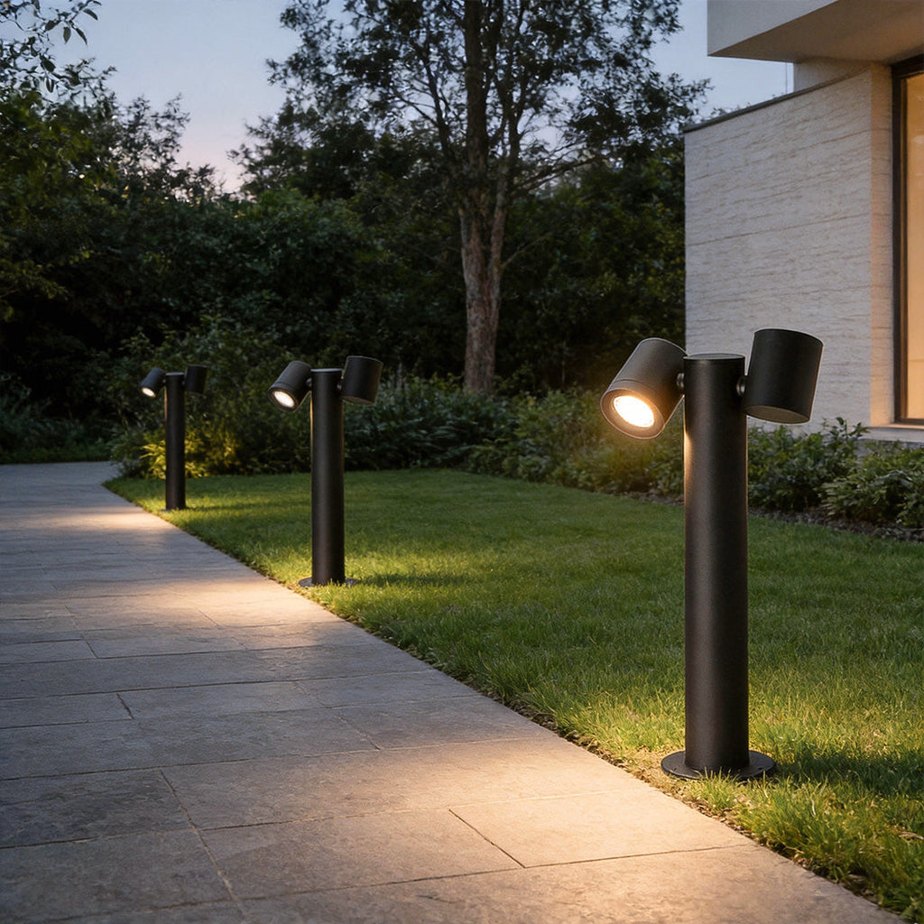 Rotatable Dual Head Black Outdoor Bollard Light for Lawn and Garden