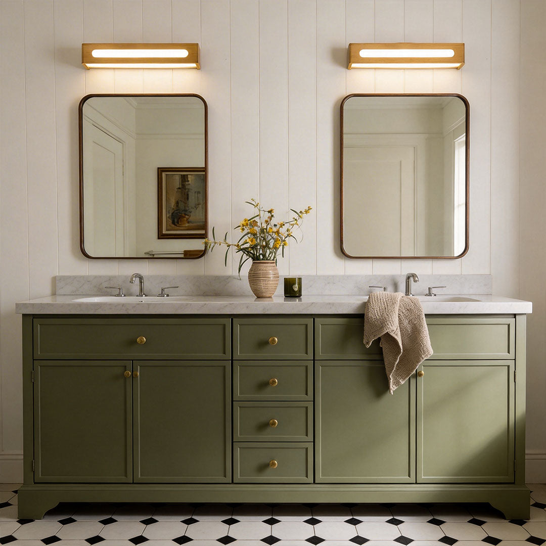 Waterproof LED Rectangular Wood Wall Sconce Mirror Light for Bathroom