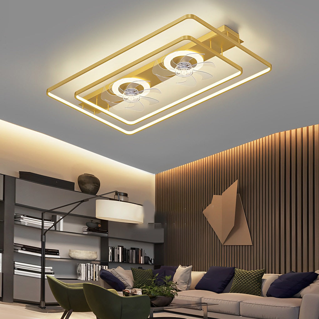 Modern Dual Head Rectangular LED Ceiling Fans with Transparent Blades