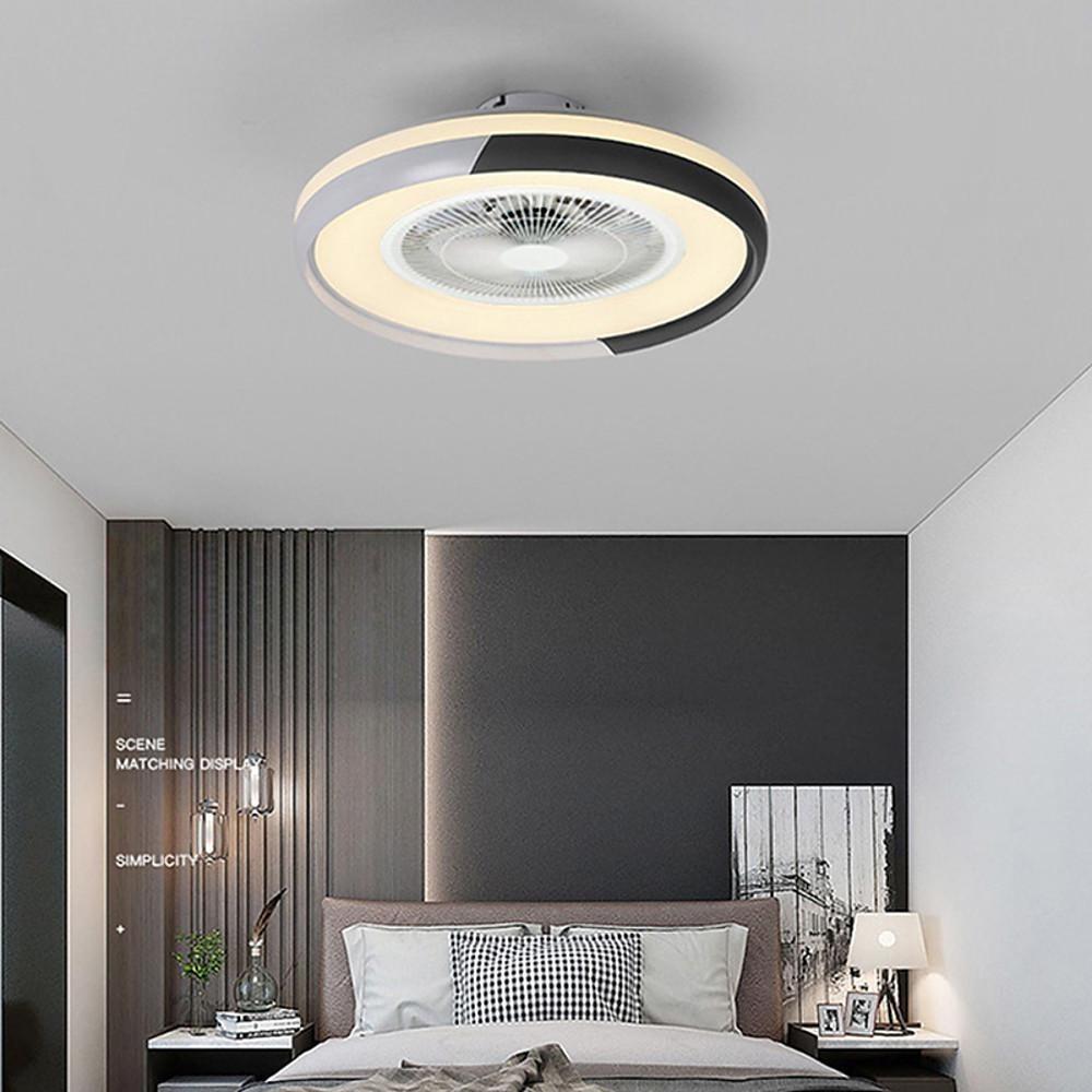 Modern White Circular LED Dimmable Bladeless Ceiling Fan with Light Remote for Living Room