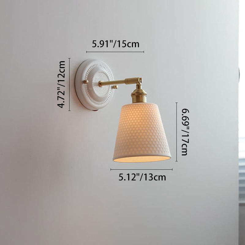 Classic Brass-Finished Vintage Ceramic Round Wall Sconce Lamp for Living Room