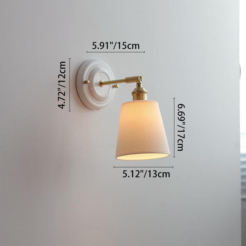 Classic Brass-Finished Vintage Ceramic Round Wall Sconce Lamp for Living Room