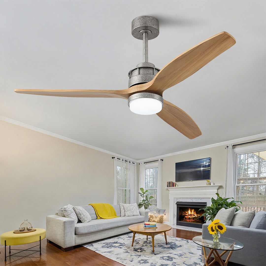 Rustic Wood 3-Blade Ceiling Fan with Light & Remote for Living Room