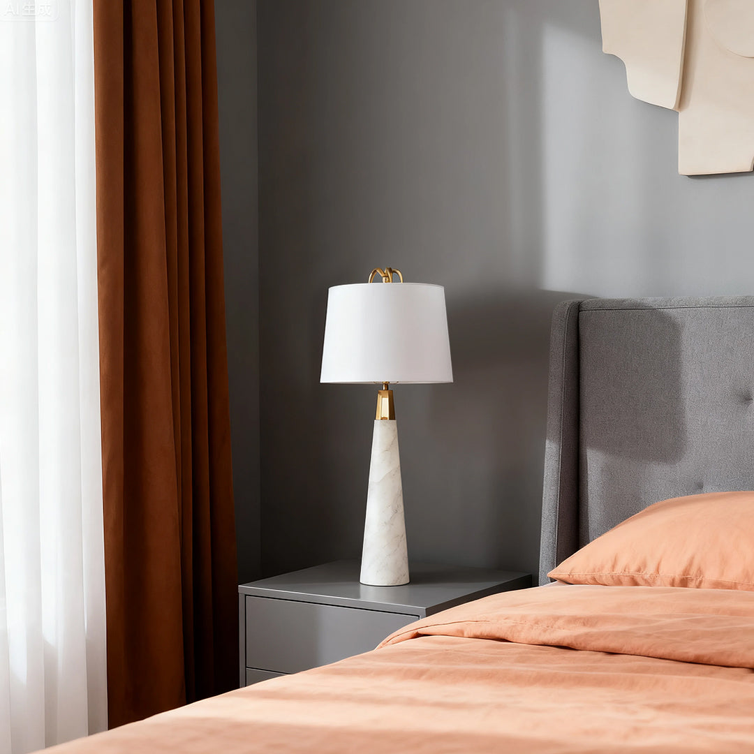Elegant White Marble Tapered Table Lamp for Nordic Style Living Room