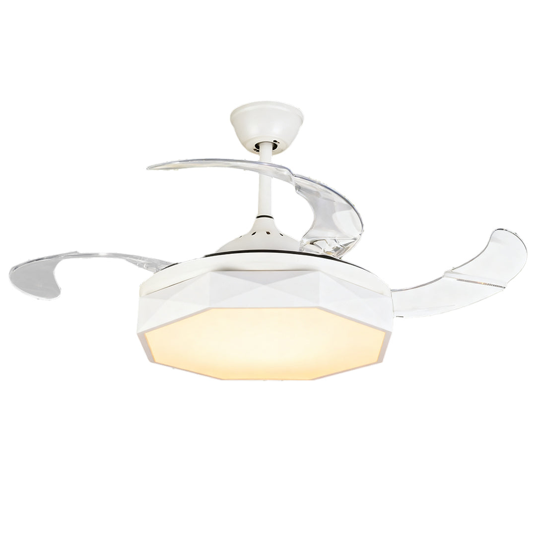42-Inch White Ceiling Fan with Light, ABS Blades & Acrylic Shade for Living Room