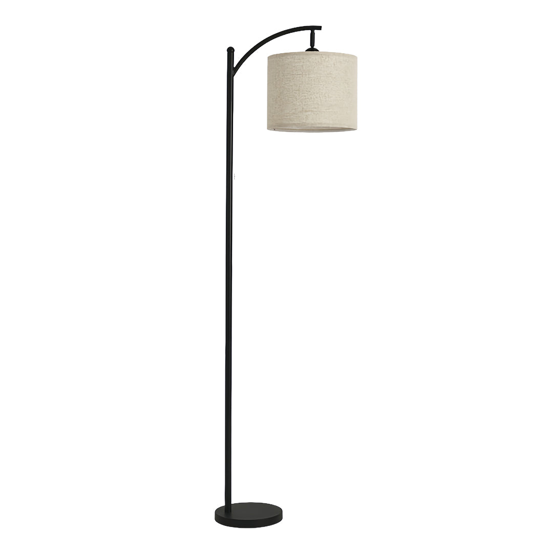 Minimalist White Fabric Shade Arc Floor Lamp in Modern Metal for Living Room