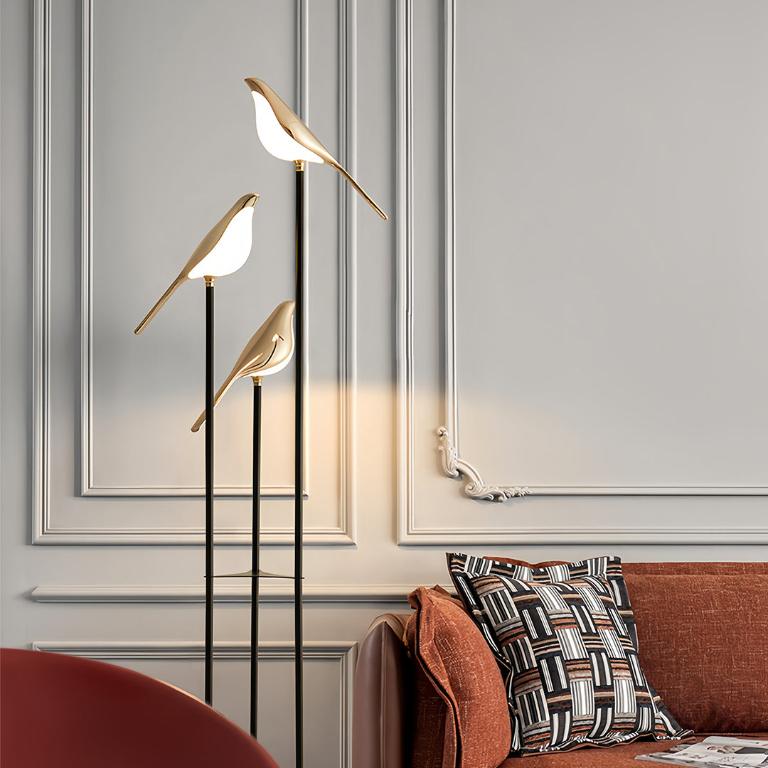 Modern 3-Head Bird Floor Lamp in Artistic Design for Living Room Decor