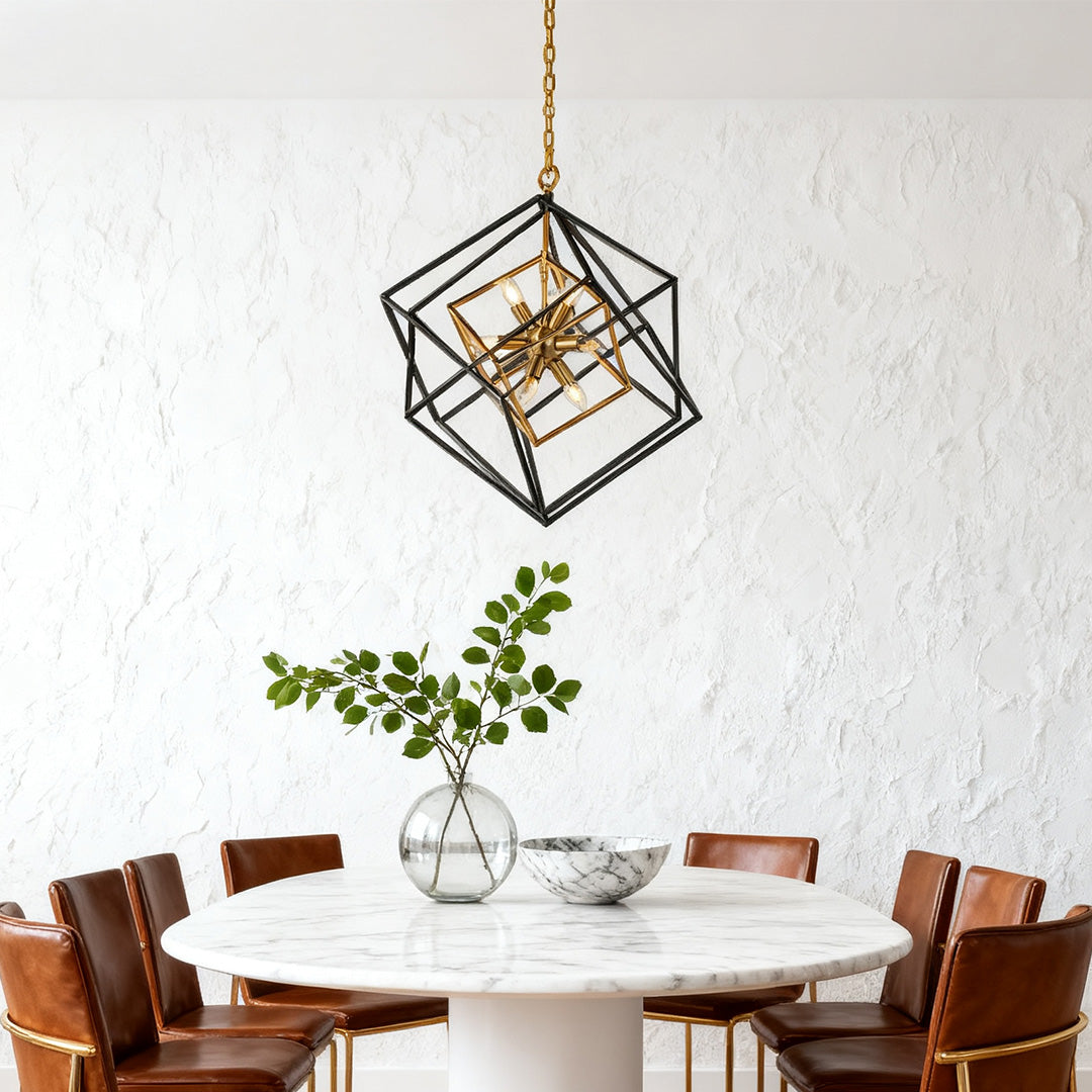Dual-Color Industrial Iron Square Pendant Lights for Kitchen & Dining Room