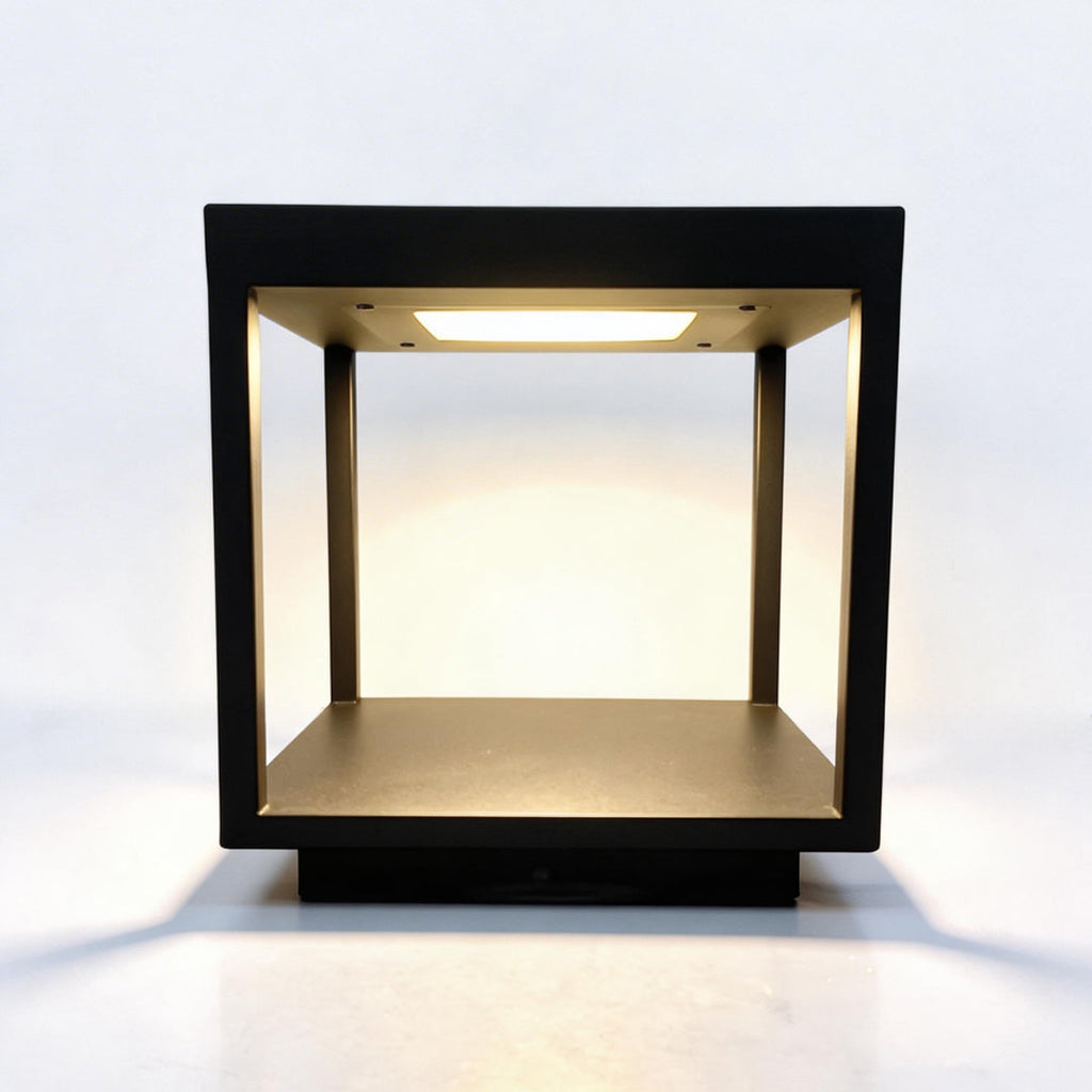 Modern Open-Frame Square Concrete LED Pillar Light for Outdoor Spaces