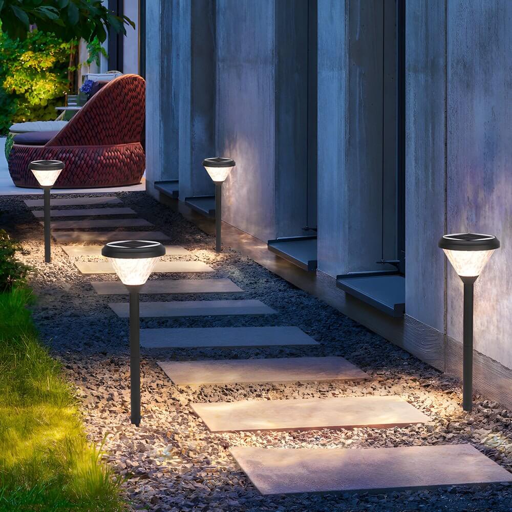 Stylish Black Solar LED Pathway Lights with Water Ripple Design - 27.6”