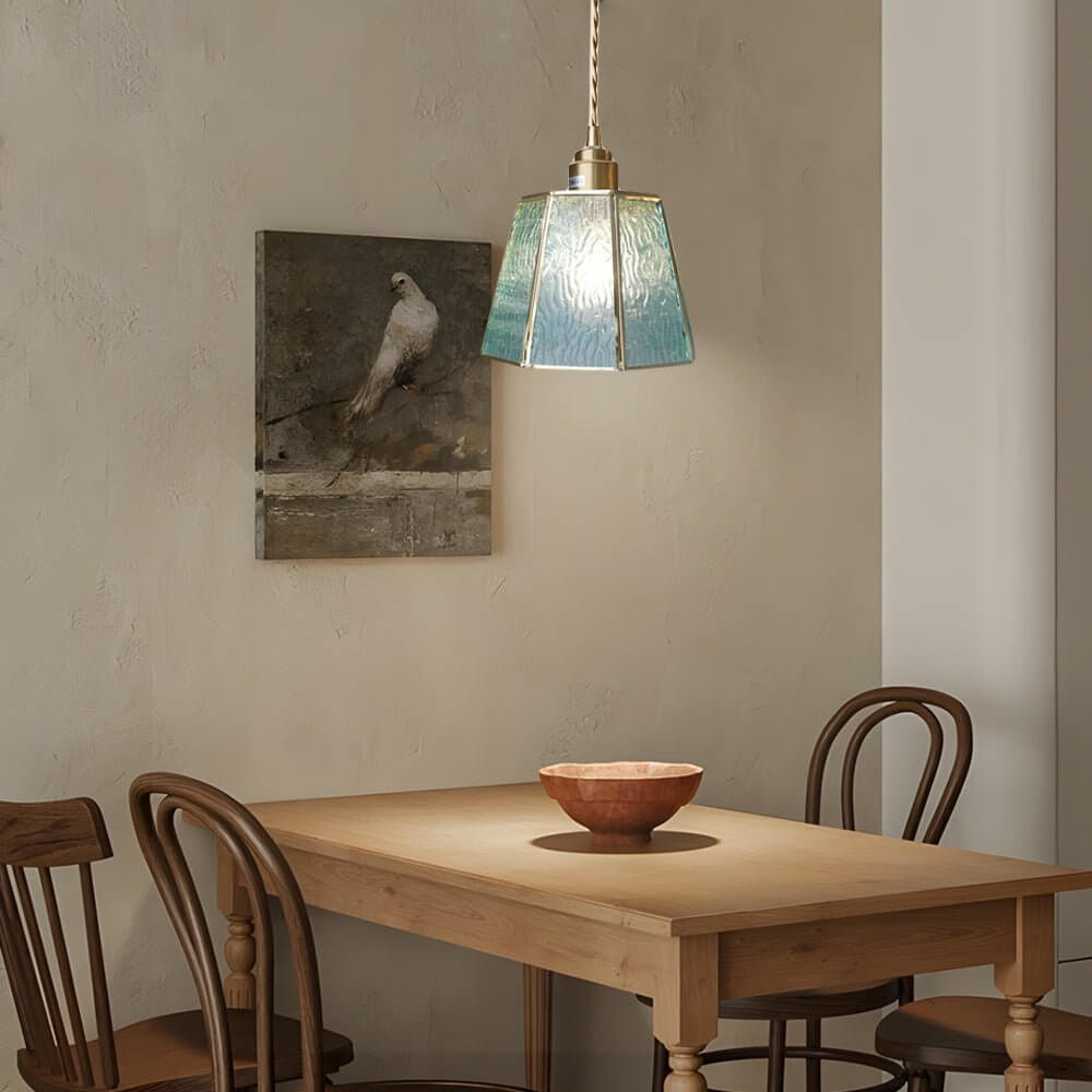 Stylish Brass & Glass Polygonal LED Pendant Light - Adjustable for Dining Room
