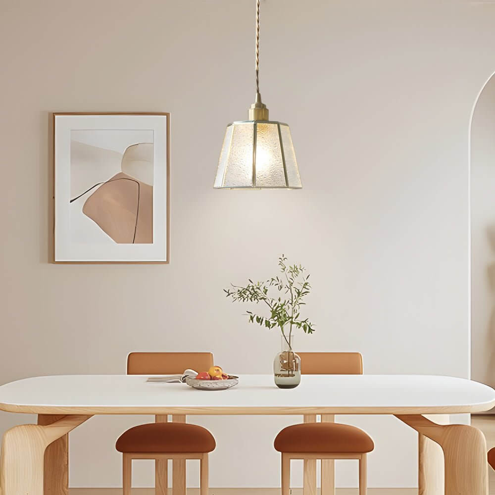 Stylish Brass & Glass Polygonal LED Pendant Light - Adjustable for Dining Room