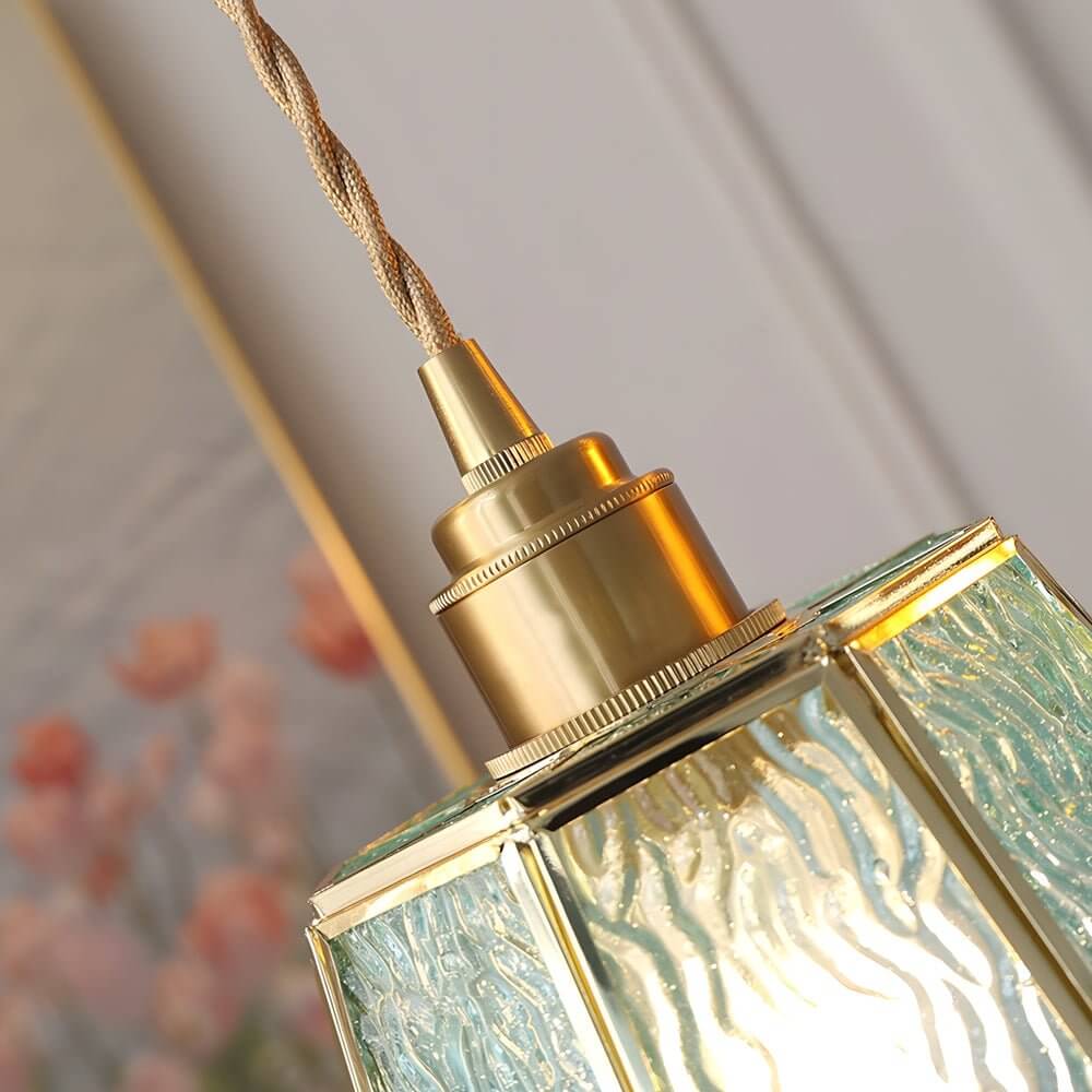 Stylish Brass & Glass Polygon Pendant Light | Adjustable 4W LED for Dining Room