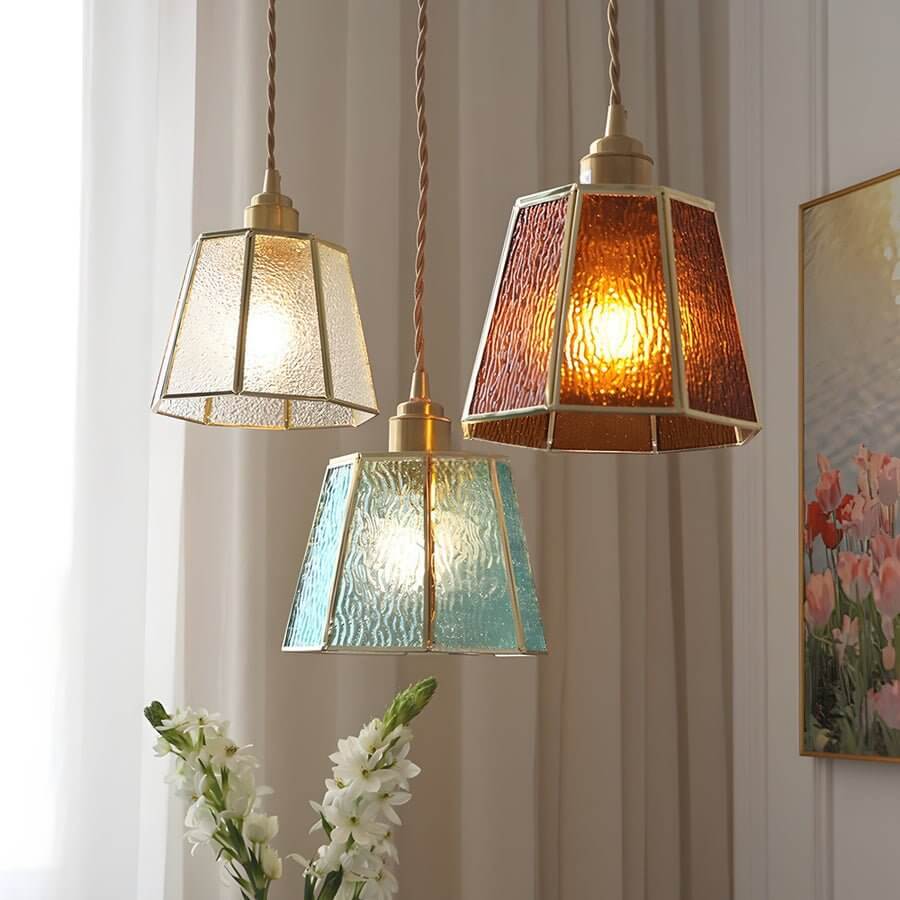 Stylish Brass & Glass Polygon Pendant Light | Adjustable 4W LED for Dining Room