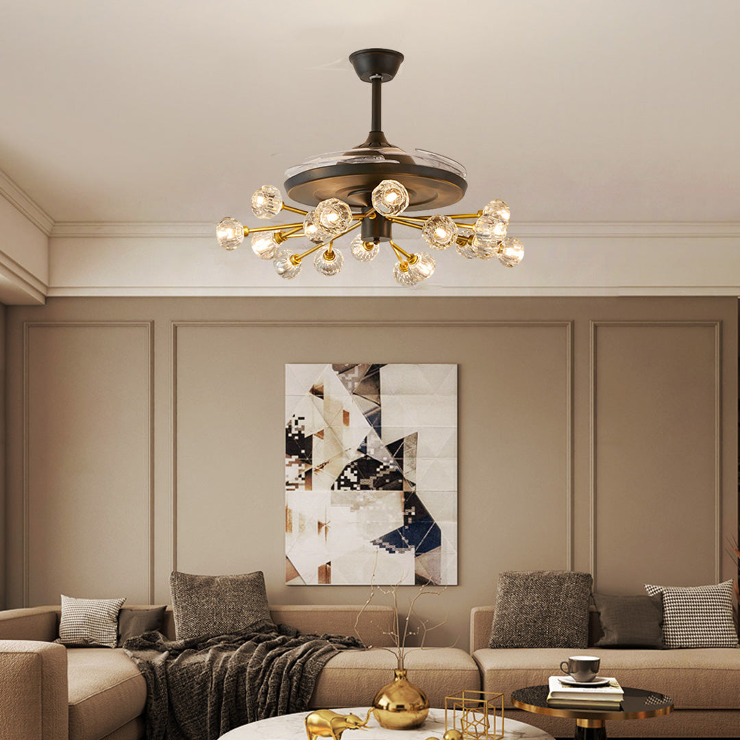Nordic Crystal Invisible Ceiling Fan with Multiple LED Lights for Living Rooms