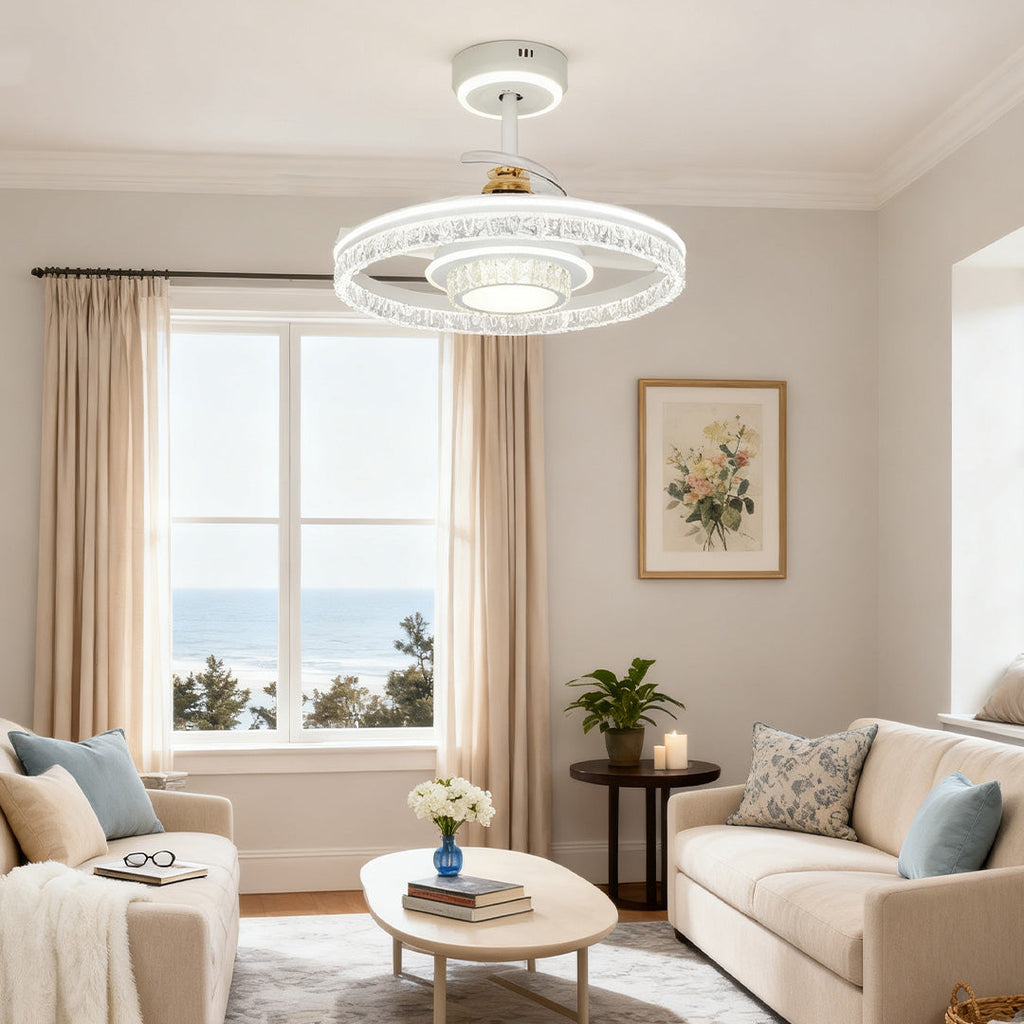 White Aluminum Nordic Ceiling Fan with Round Light for Modern Homes