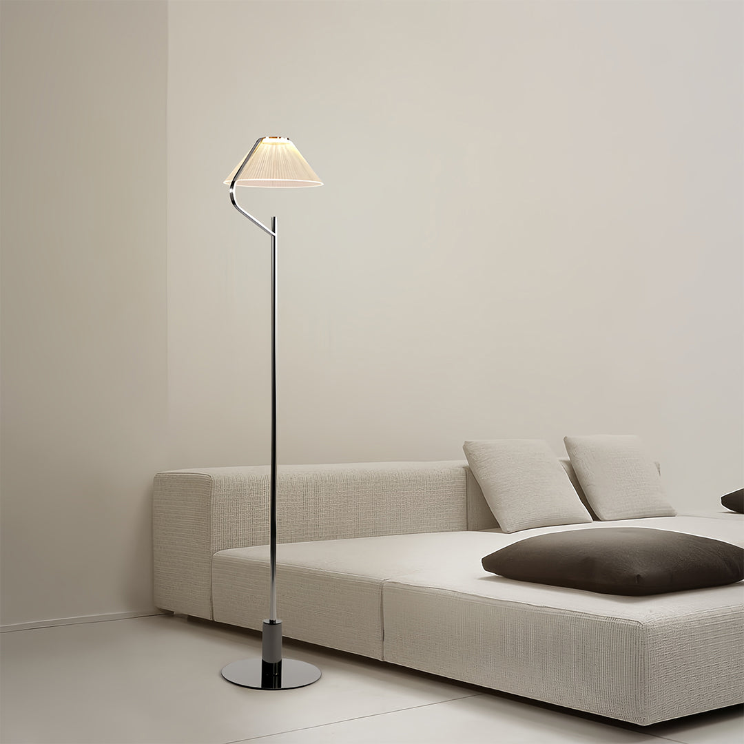 Elegant Chrome LED Floor Lamp with Acrylic Shade for Modern Living Rooms