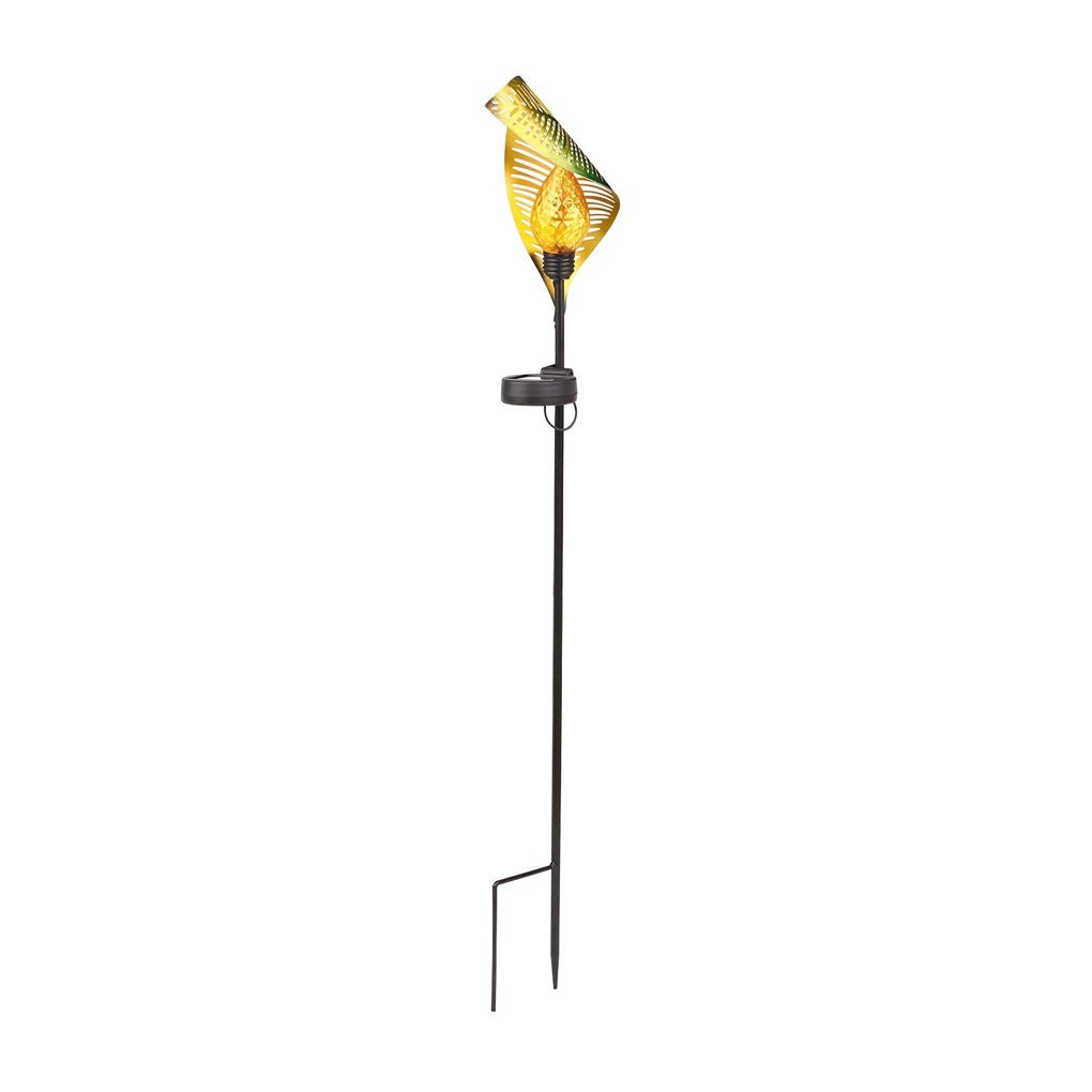 Sleek Green Metal Leaf LED Solar Post Light for Outdoor Garden Pathway