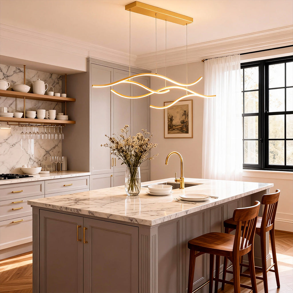 Wavy Curved LED Metal Pendant Light Fixture for Modern Living Spaces