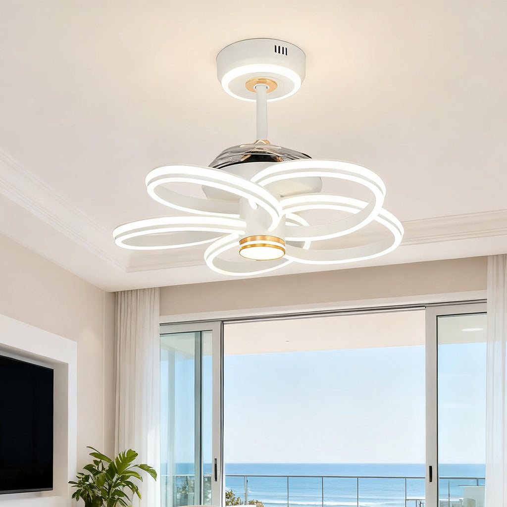 White Iron Art Ceiling Fan with Light for Modern Living Spaces
