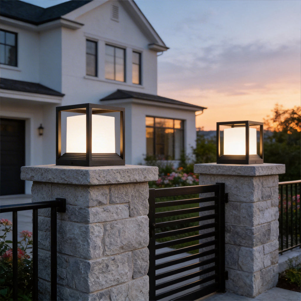 Minimalist Square Waterproof LED Garden Pedestal Light in Sleek Black