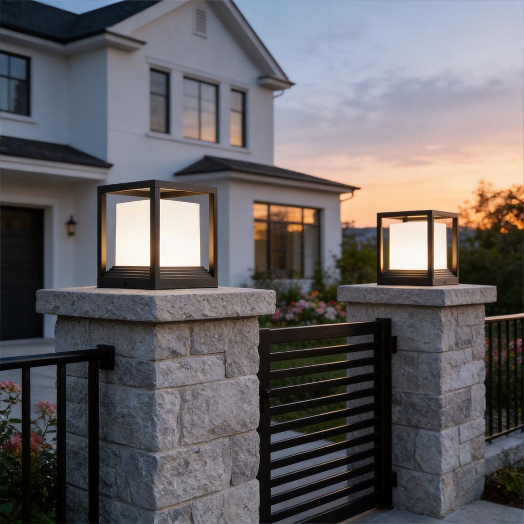 Minimalist Square Waterproof LED Garden Pedestal Light in Sleek Black