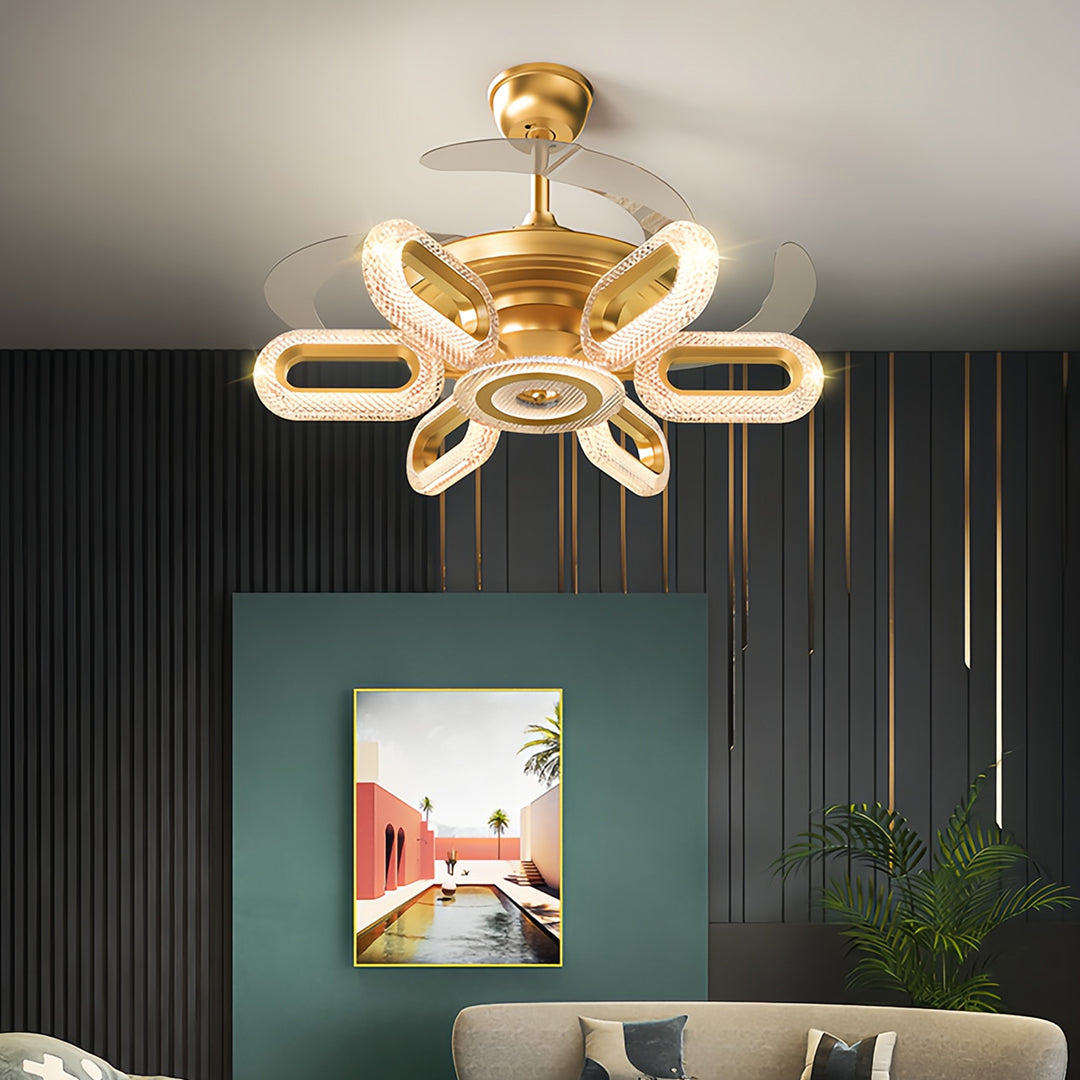 Elegant Gold Iron LED Ceiling Fan Light for Living Room & Bedroom