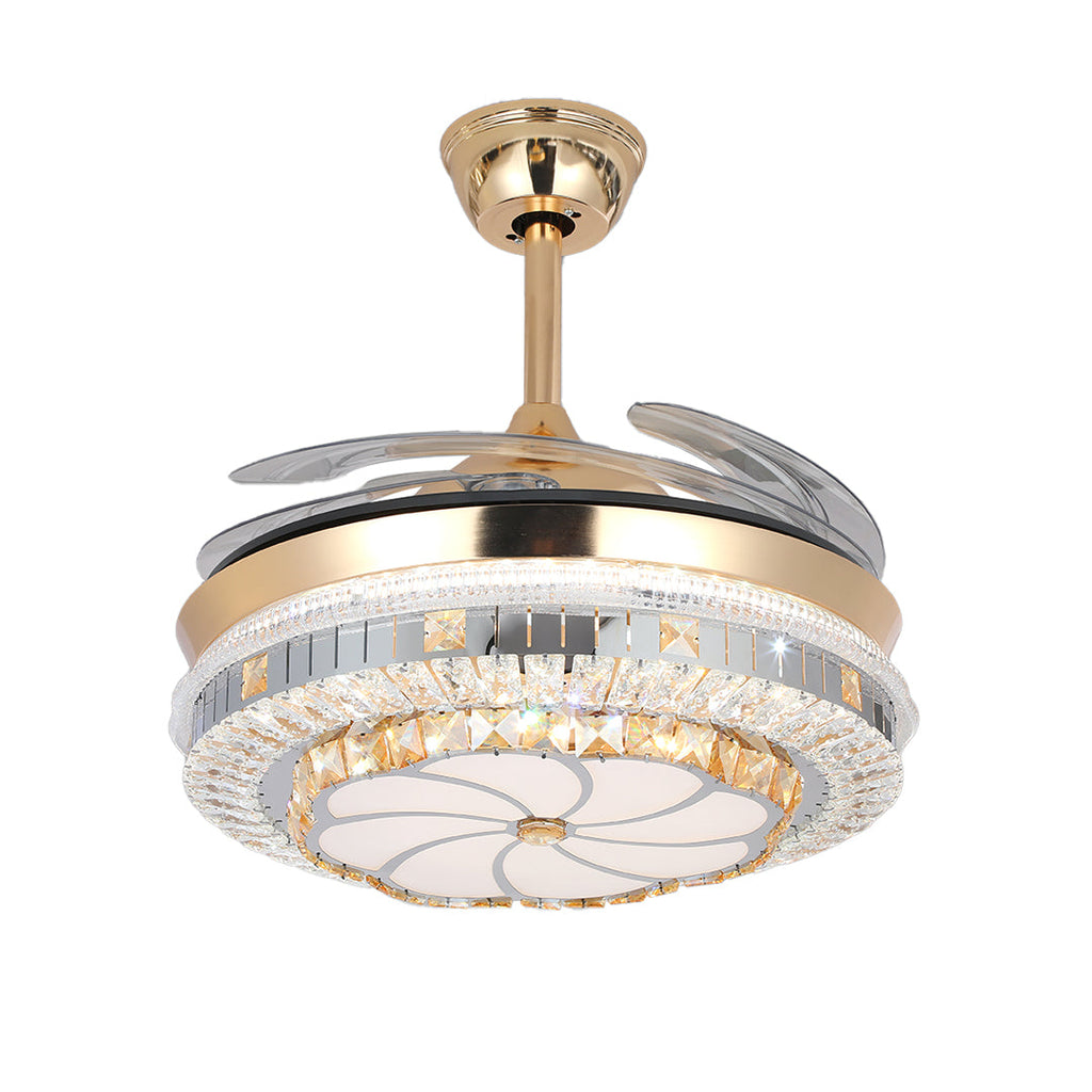 Modern Gold Crystal Ceiling Fan with Light for Living Room Décor