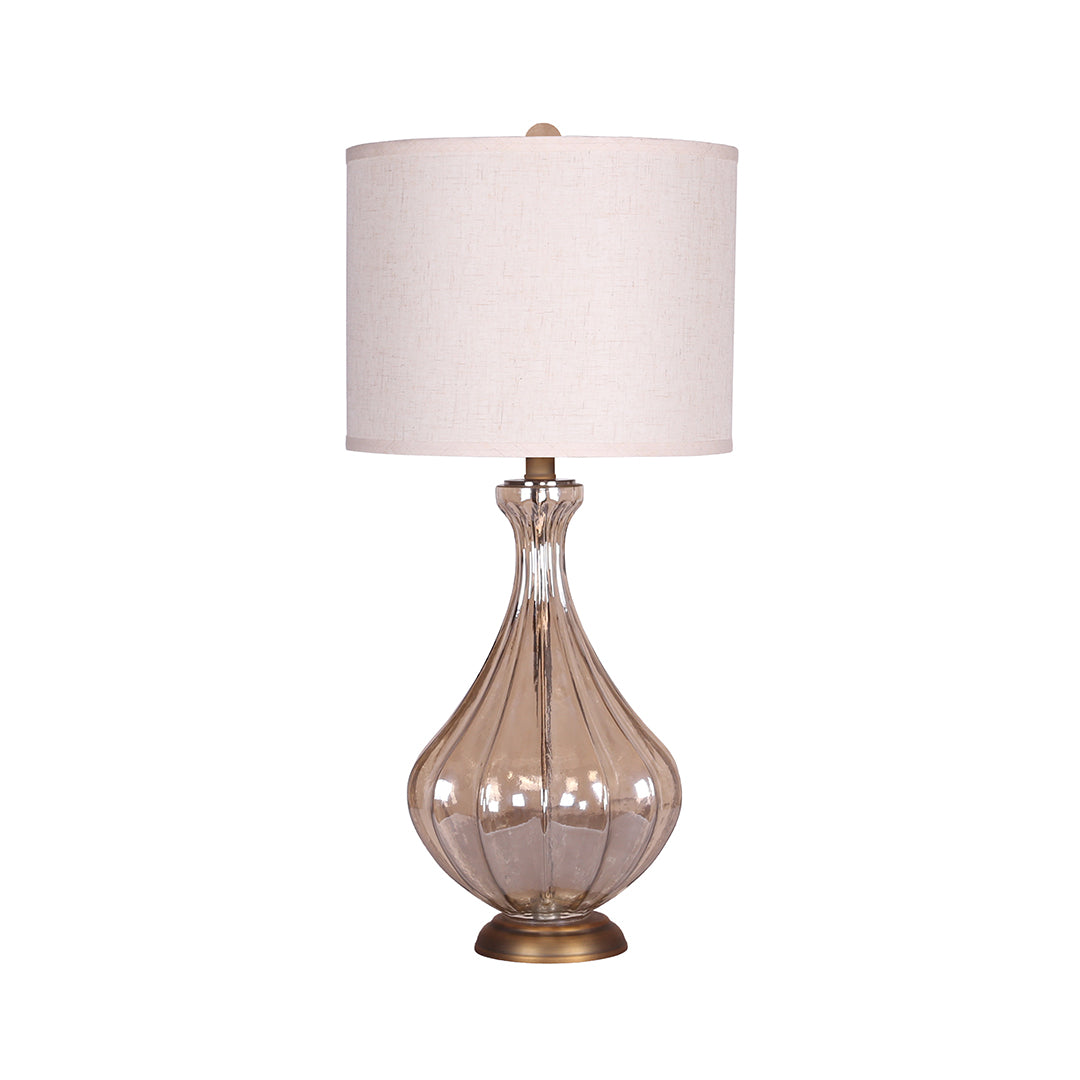 Sculptural Glass Base Table Lamp with Classic Linen Shade for Living Room