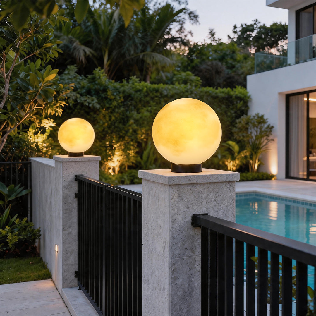 Modern Waterproof LED Moon Pillar Resin Lamp for Outdoor Garden Decor