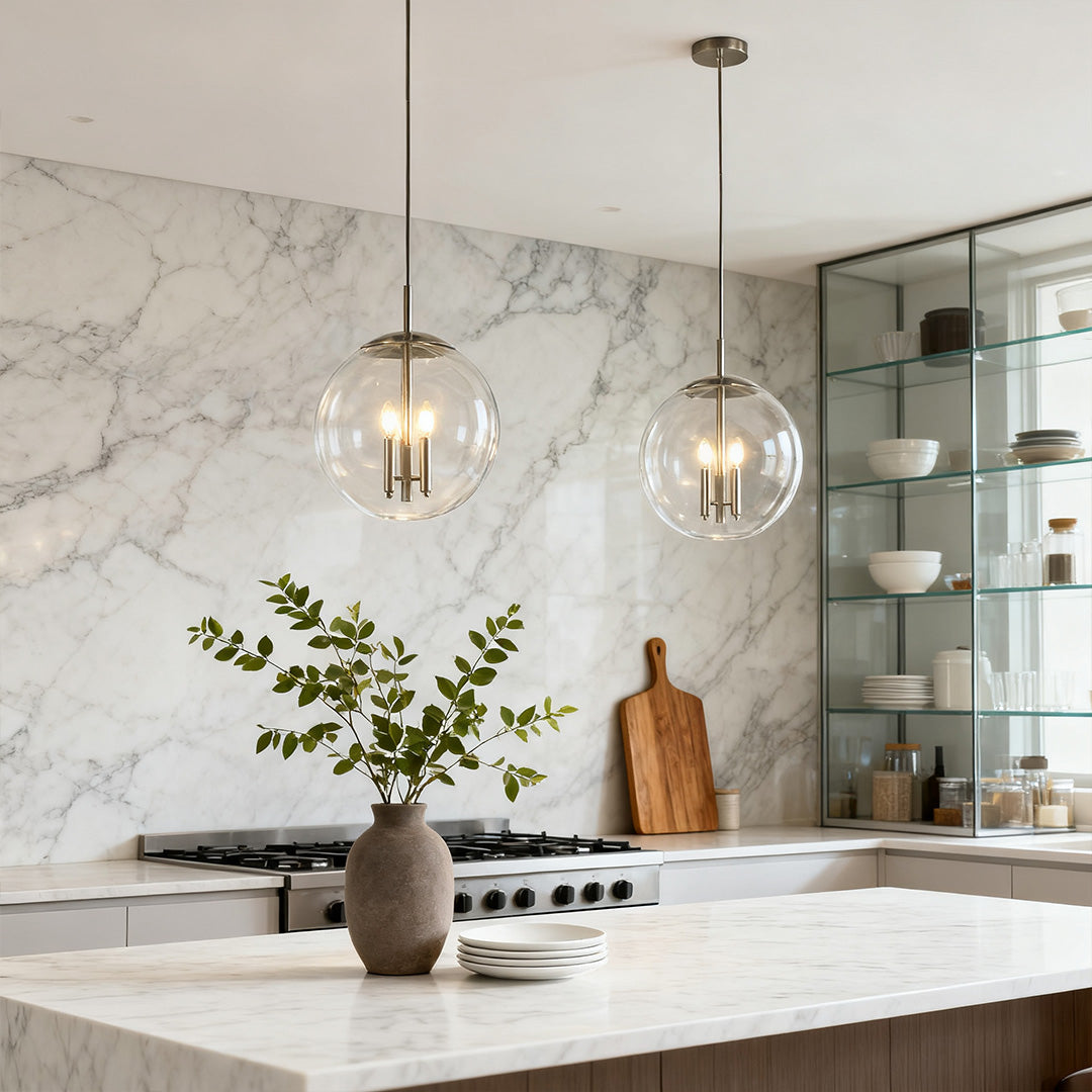 Contemporary Silver Glass Orb Pendant Light for Living Room or Dining Room