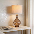 Sculptural Glass Base Table Lamp with Classic Linen Shade for Living Room