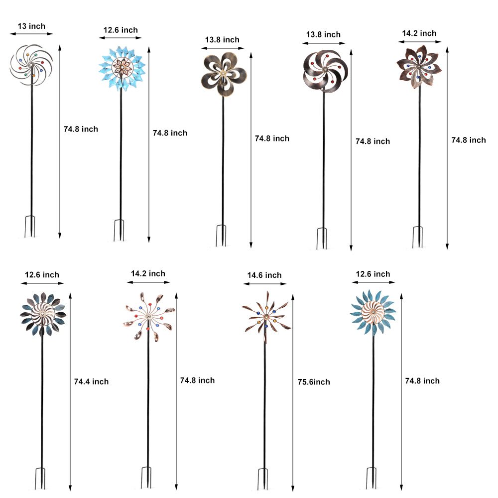 Chic Vintage Iron Solar Garden Stake Lights Set - Elegant Wind Spinners