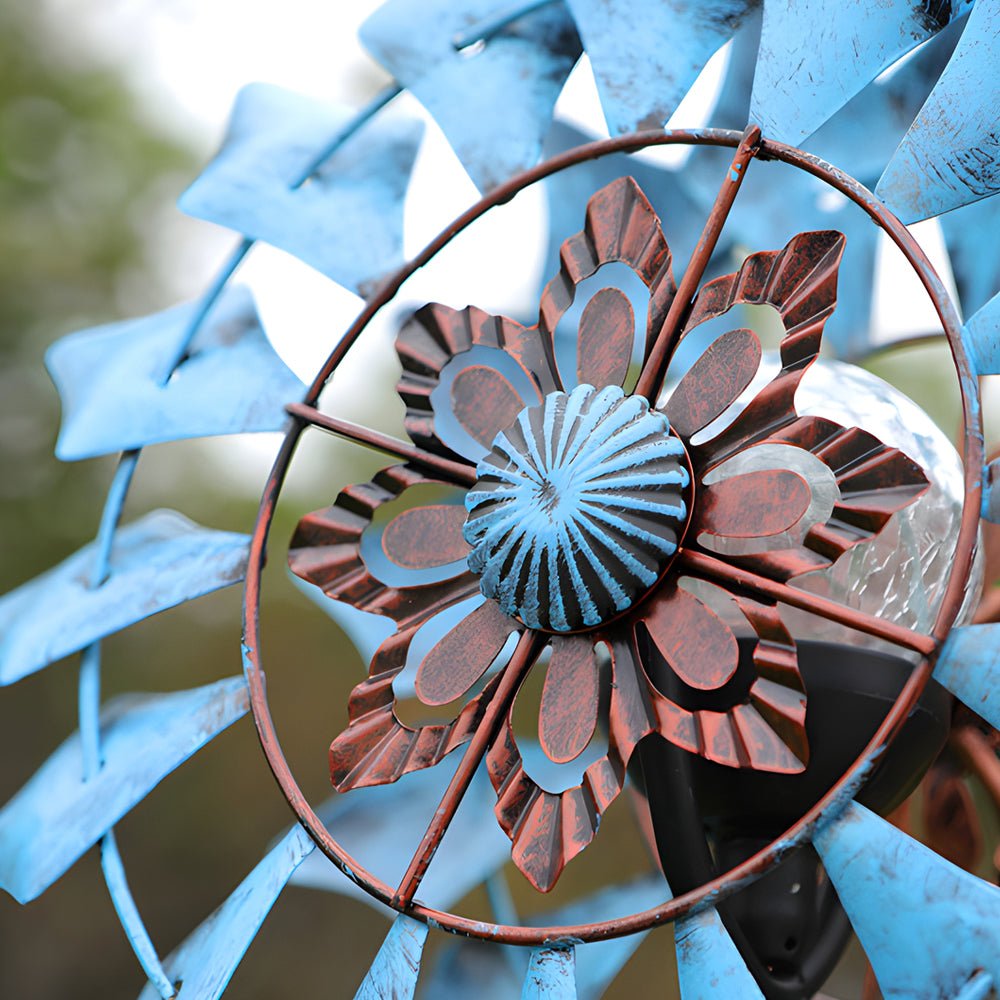 Chic Vintage Iron Solar Garden Stake Lights Set - Elegant Wind Spinners