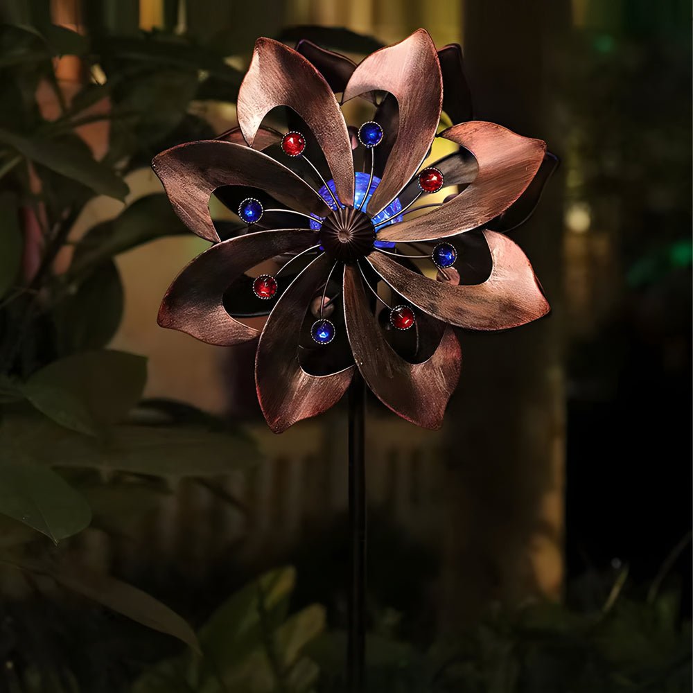 Chic Vintage Iron Solar Garden Stake Lights Set - Elegant Wind Spinners