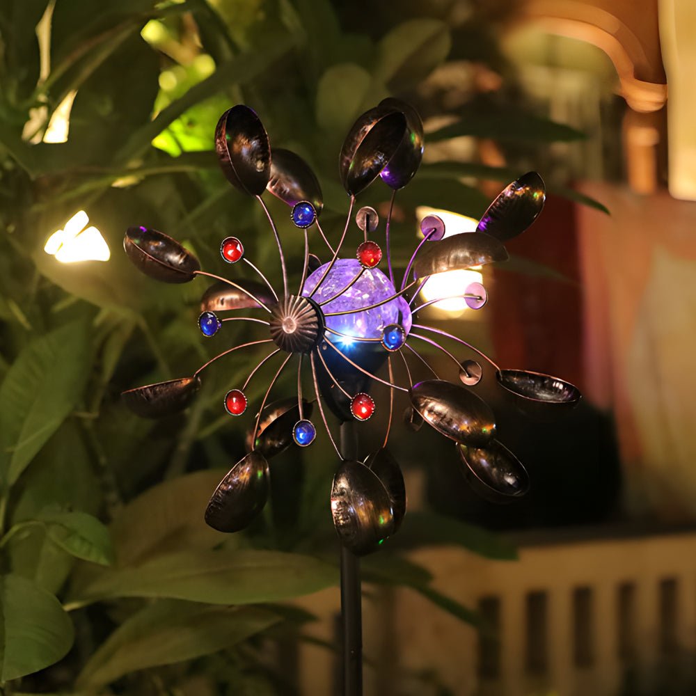 Chic Vintage Iron Solar Garden Stake Lights Set - Elegant Wind Spinners