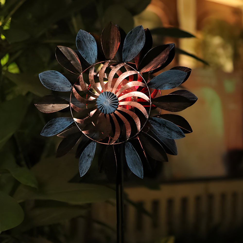 Chic Vintage Iron Solar Garden Stake Lights Set - Elegant Wind Spinners